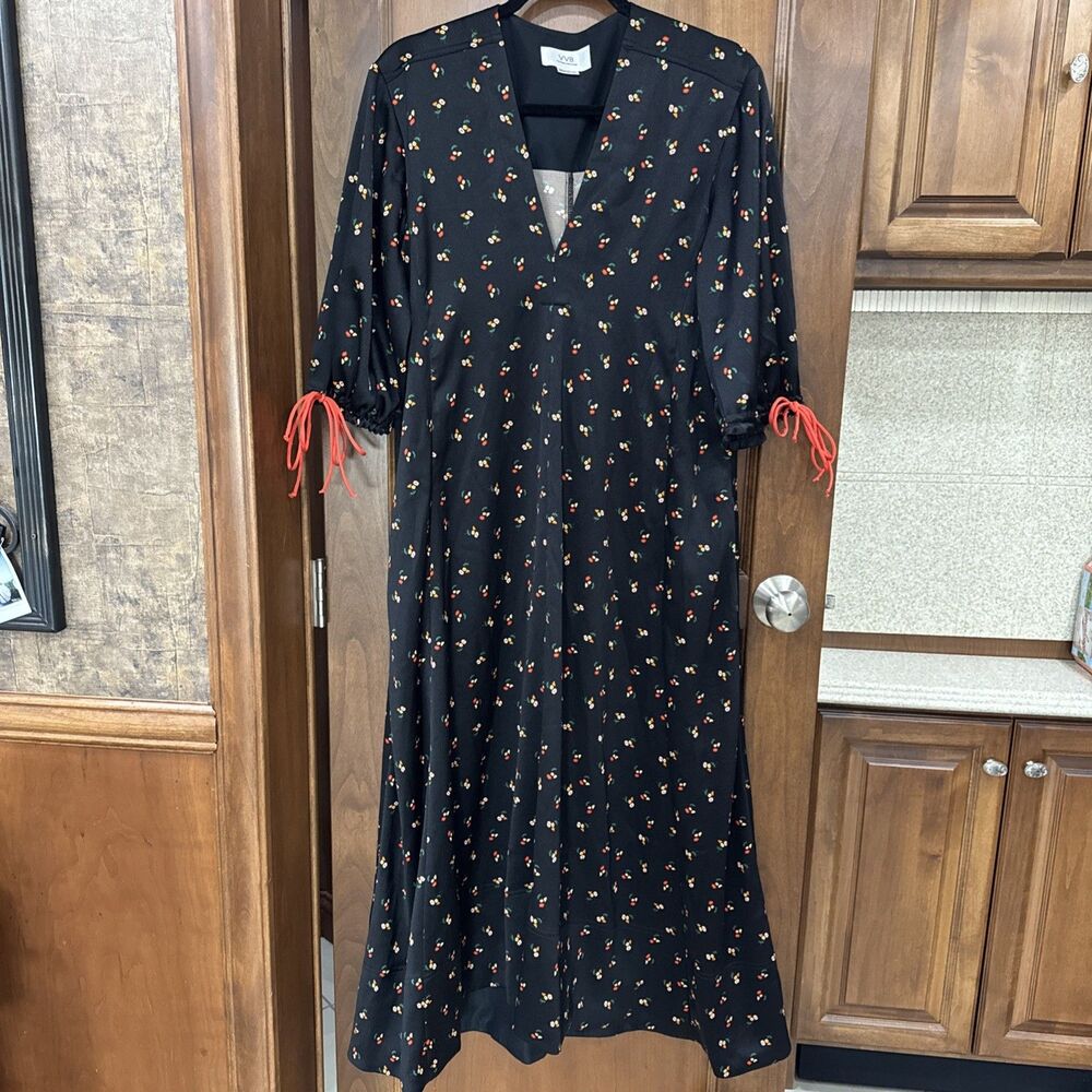 Victoria Beckham Silk Crepe Floral Black Orange Midi Dress Gorgeous